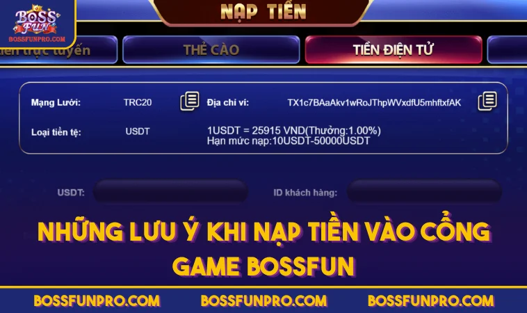Nạp Tiền BOSSFUN Và Lưu Ý Quan Trọng Khi Giao Dịch 239 Những lưu ý khi nạp tiền vào cổng game BOSSFUN